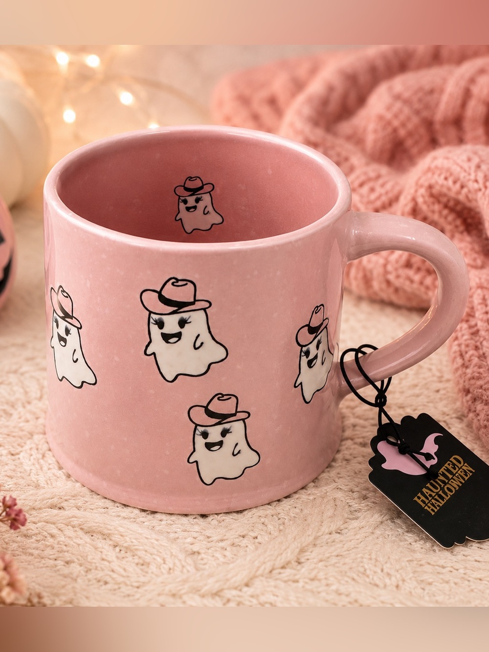 Pink Cowgirl Ghost Halloween Mug | Haunted Halloween 17 oz Ceramic Mug